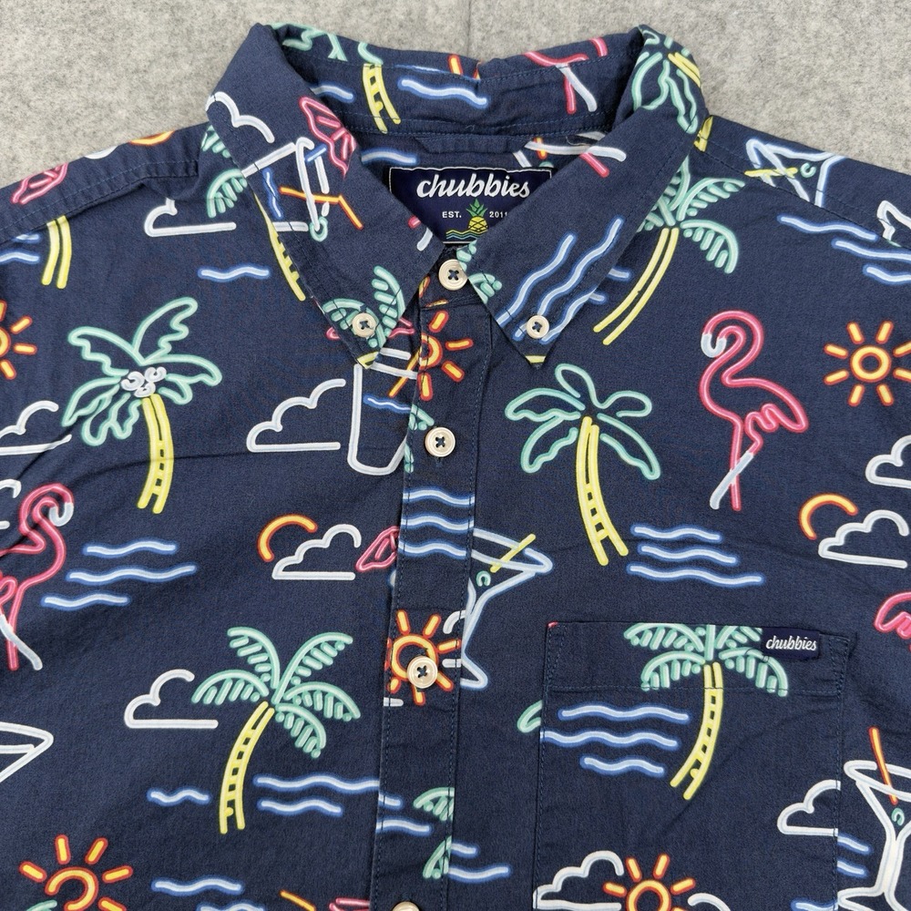 Chubbies Shirt Mens Large Blue AOP Cocktail Palm Tree Golf Polo‎ Pickleball